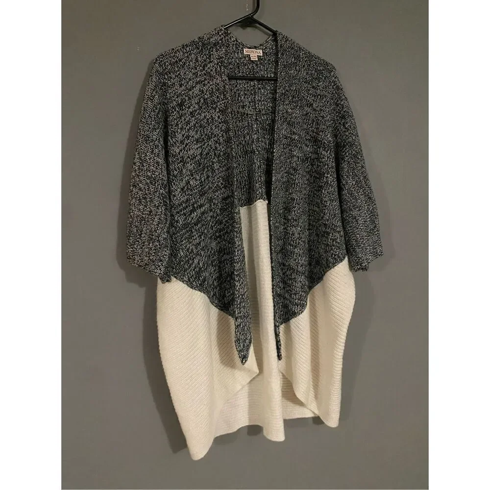 Merona Gray White Acrylic 3/4 Sleeve Open Front Cardigan Size XL